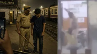 गाजियाबाद रेलवे स्टेशन स्थित जीआरपी थाने में नाबालिग को पीटता जीआरपी कर्मी। वीडियो ग्रैब