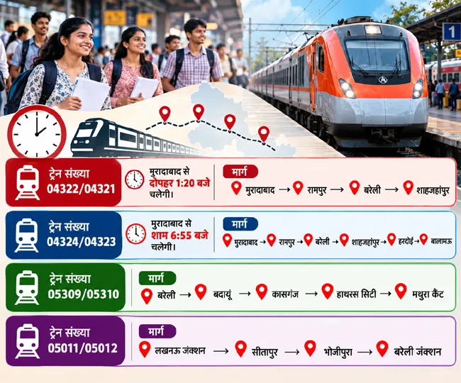 Hindi Train Routes and Timetable Infographic