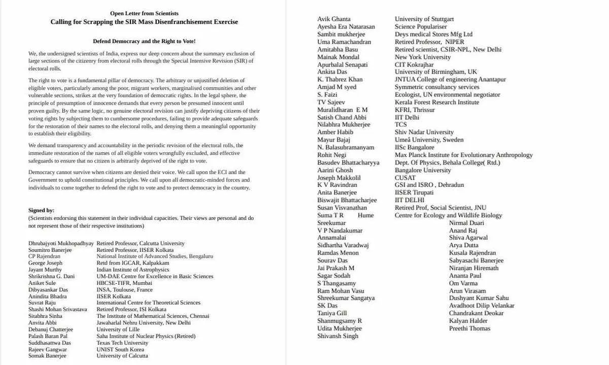 Scientist open letter on SIR