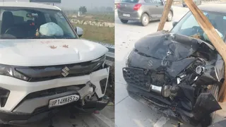बागपत में दिल्ली देहरादून इकोनॉमिक कोरिडोर पर काठा टोल प्लाजा के पास हादसे में क्षतिग्रस्त कार। जागरण