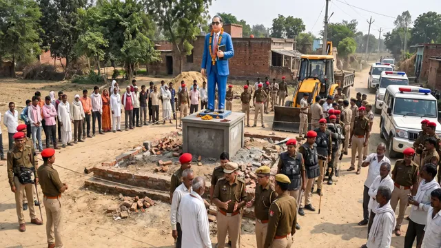 हाथरस में डॉ भीमराव अंबेडकर की प्रतिमा को लेकर बढ़ा तनाव, पुलिस ने मौके पर पहुंचकर हटवाई मूर्ति