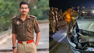 अरुण की फाइल फोटो और हादसाग्रस्त कार।