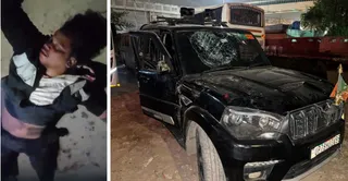 पिटाई के बाद सड़क पर बेसुध हालत में पड़ा अजय ठाकुर और क्षतिग्रस्त विधायक लिखी स्कॉर्पियो। जागरण