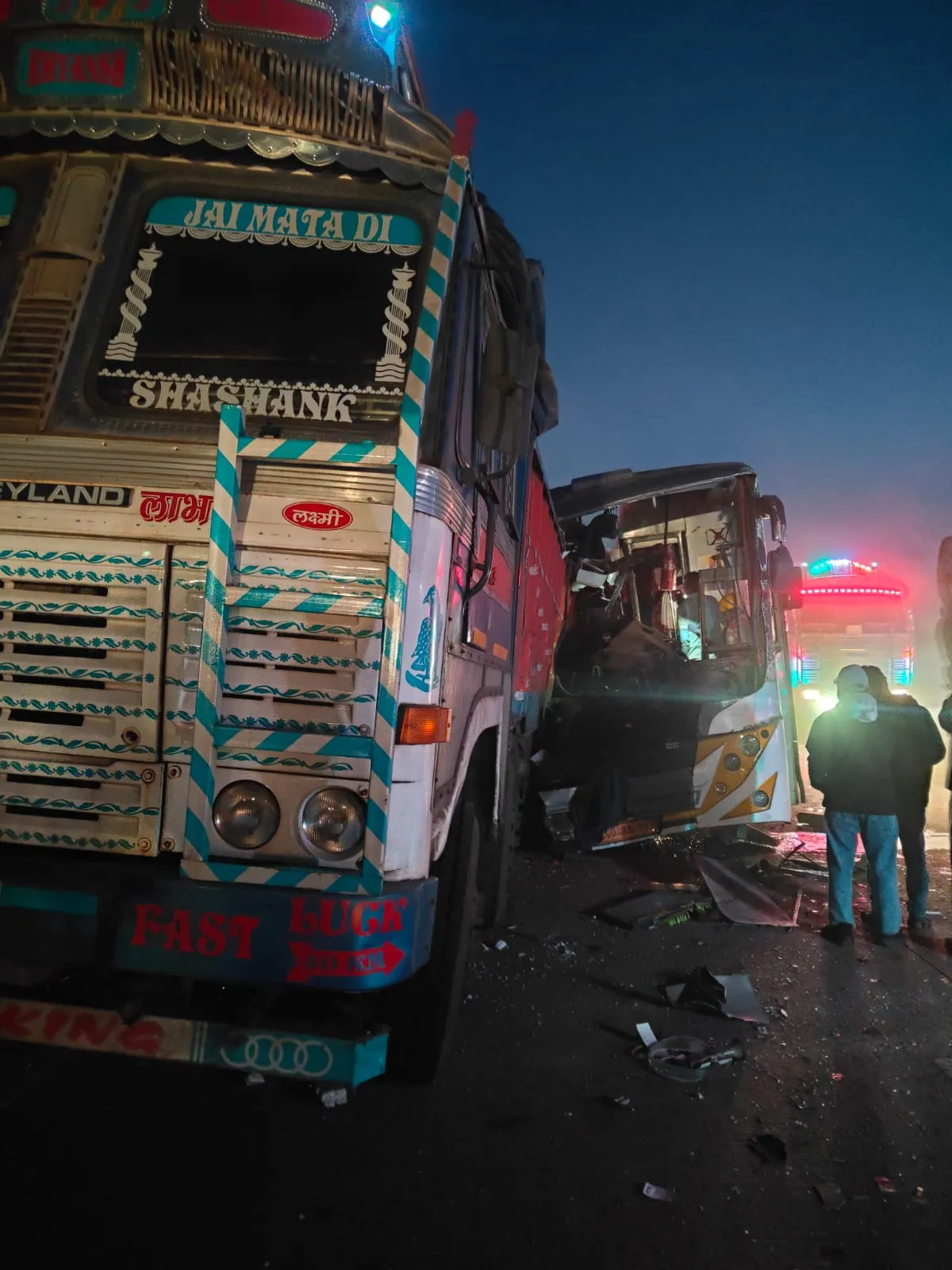 Bus rams into truck Bus rams into truck