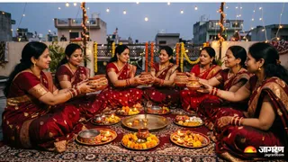 करवा चौथ पूजा में 7 बार करवा फेरने का महत्व (Picture Credit: AI Generated)