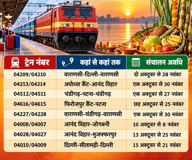 Chhath Puja Special Train Schedule