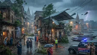 वाराणसी में भारी बारिश और आंधी का अलर्ट: 29-30 अक्टूबर के लिए प्रशासन की सुरक्षा अपील। (AI Image)