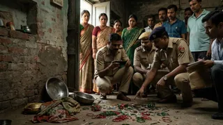 मुर्गे का खून और टूटी चूड़ियां फैलाकर रचा मौत का नाटक (एआई जेनरेटेड तस्वीर)