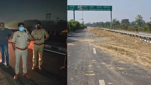 लखनऊ: फार्मेलिन से भरा टैंकर पलटने के 18 घंटे बाद भी किसान पथ की एक लेन बंद, केमिकल का असर कम करने की कोशिश जारी
