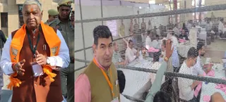 मतगणना केंद्र पर स्नातक सीट से भाजपा उम्मीदवार दिनेश गोयल और शिक्षक सीट से उम्मीदवार श्रीचंद शर्मा।