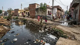 गंदे पानी की वजह से लोगों का जीना दूभर (एआई जेनरेटेड इमेज )