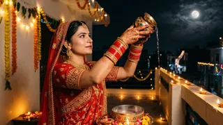 करवाचौथ पर चंद्रमा को अर्घ्य देते समय करें इन मंत्रों का जाप (Picture Credit: AI Generated)