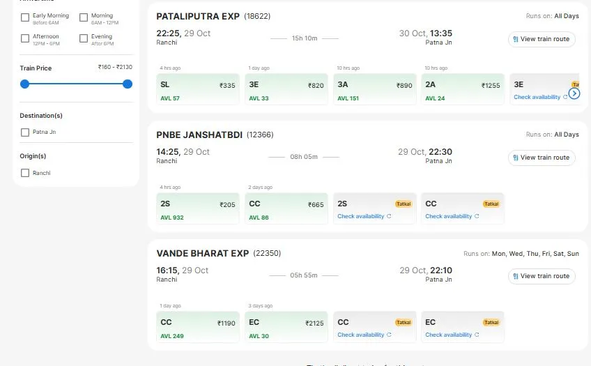 ranchi to bihar train