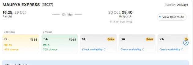 ranchi to bihar train