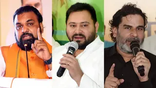 सीएम सम्राट चौधरी, तेजस्वी यादव और प्रशांत किशोर। (फोटो- एएनआई)