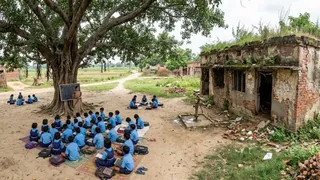 कहीं पेड़ के नीचे क्लास तो कहीं जर्जर भवन (एआई जेनरेटेड तस्वीर)