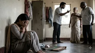 करवाचौथ के दिन पत्नी और बेटी को घर से निकाला ( एआई जेनरेटेड इमेज )