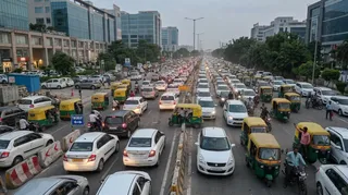 गैलिरिया और व्यापार केंद्र रोड पर भीषण जाम (AI-Image)