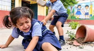 पहली कक्षा की बच्ची पर तीसरी कक्षा के छात्र ने किया हमला। (एआई जनरेटेड फोटो)