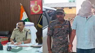 घटना की जानकारी देते सिटी एसपी व पुलिस गिरफ्त में आरोपित।