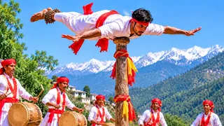 उत्तराखंड का करतब दिखाने वाला लांगवीर नृत्य (Image Source: AI Generated)