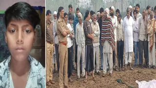 प्रियांशु का फाइल फोटो, मौके पर मौजूद ग्रामीण व पुलिस