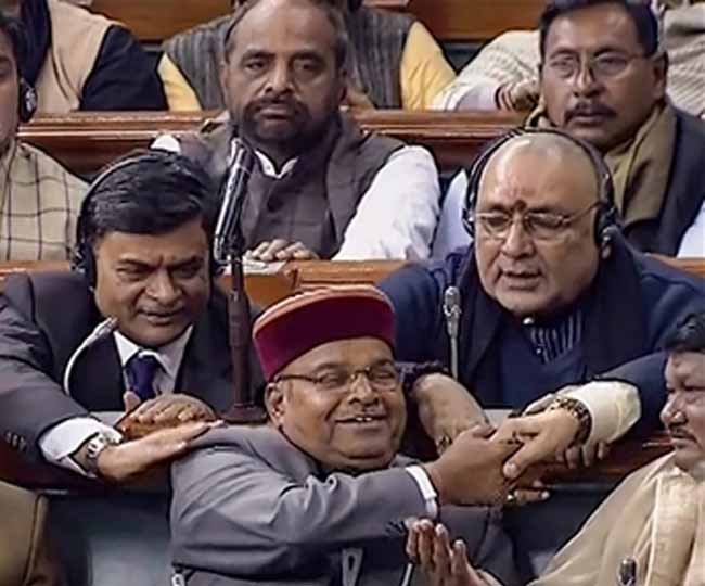 Happy Minister Thawarchand Gehlot in Parliament