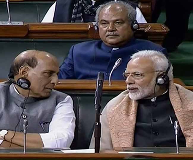 PM Narendra Modi and Rajnath Singh in Parliament