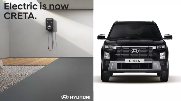 Hyundai Creta EV का सोशल मीडिया पर पहला टीजर जारी हुआ।
