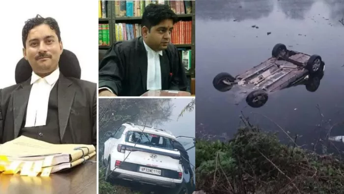 लखनऊ में तालाब में कार डूबने से दो वकीलों की मौत।
