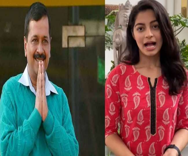 सीएम अरविंद केजरीवाल और मिस दिल्ली 2019 मानसी सहगल की फाइल फोटो।
