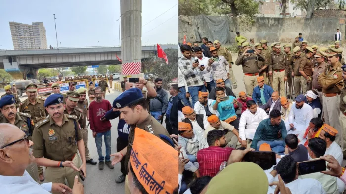 अपनी मांगों को लेकर दिल्ली कूच कर रहे प्रजापति समाज के लोग धरने पर बैठे।