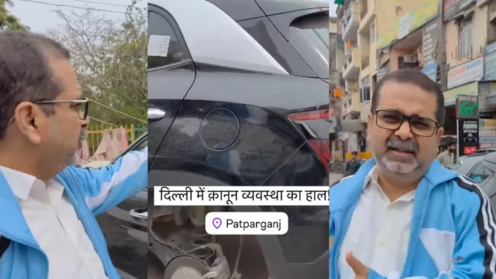 आप नेता अवध ओझा की कार के टायर चोरी। सोशल मीडिया