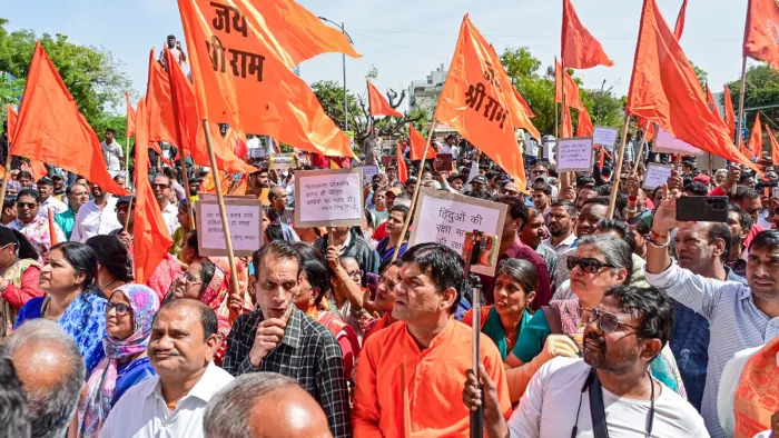 अजमेर में हिंदू संगठनों ने किया विरोध प्रदर्शन। ( फोटो- एएनआई )