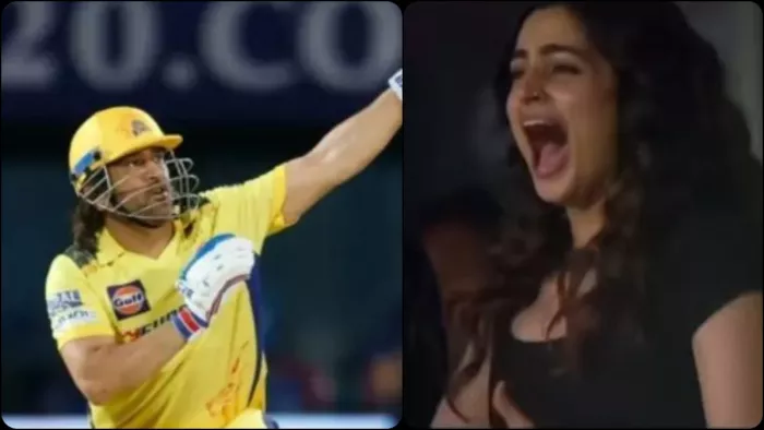 महेंद्र सिंह धोनी के छक्का मारने पर खुशी से उछलीं आयशा खान। फोटो क्रेडिट- इंस्टाग्राम