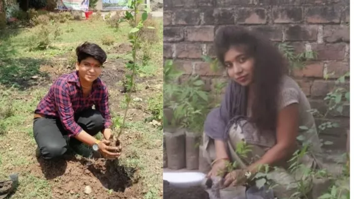 पौधारोपण करतीं दुर्गा कुमावत एवं दिव्या परमार। (फोटो- जेएनएन)