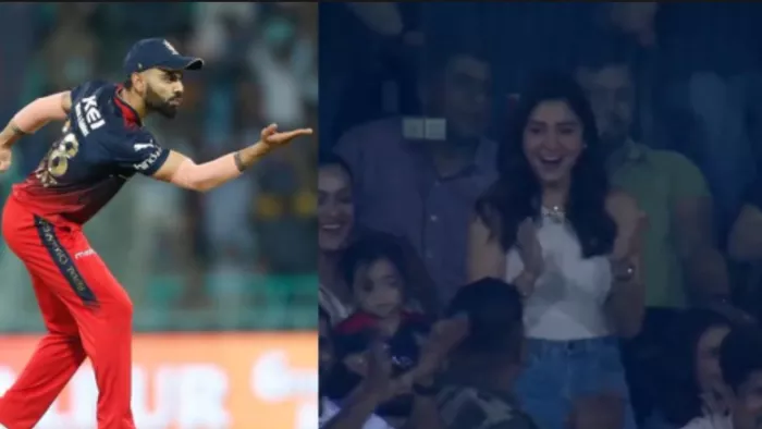 Virat Kohli Flying Kiss To Anushka Sharma After Taking 2 Stunning Catches IPL 2023
