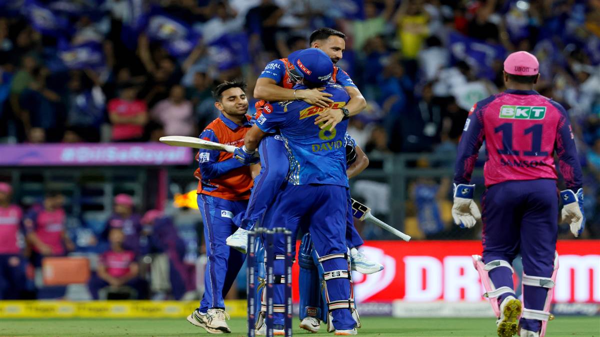 mi vs rr first time in ipl history four team scores 200 plus runs in a single day tim david rohit sharma yashasvi jaiswal ipl2023