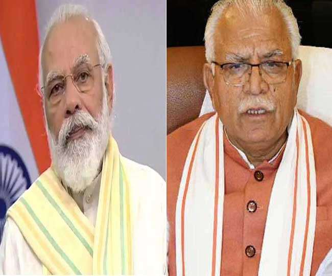 पीएम नरेंद्र मोदी और हरियाणा सीएम मनोहरलाल की फाइल फोटो।
