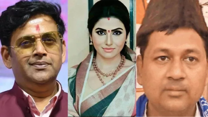 बाएं से रवि किशन- भाजपा, काजल निषाद- सपा (आइएनडीआइ गठबंधन), जावेद अशरफ- बसपा।