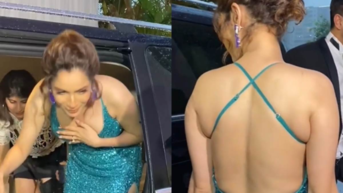 ankita lokhande oops moment captured on camera pavitra rishta actress hide her cleavage with hand video viral on social media