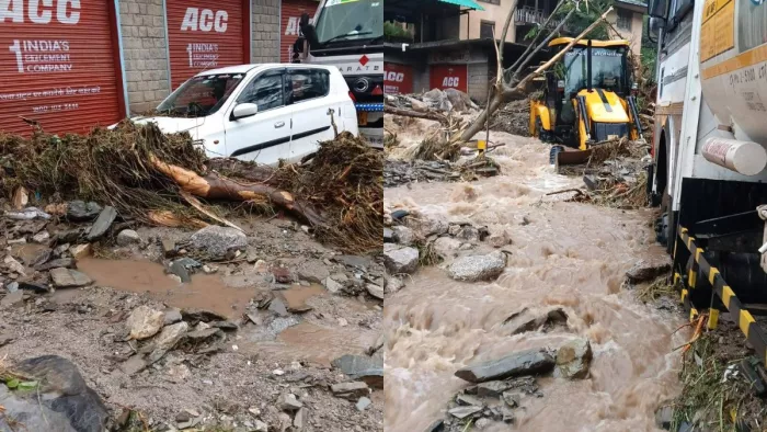 मंडी जिले में पिछले 24 घंटों से जारी बारिश से जनजीवन पूरी तरह अस्त-व्यस्त।