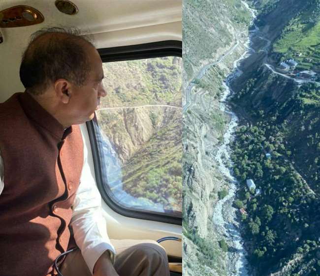 लाहुल में मंगलवार को बादल फटने से हुए नुकसान का मुख्यमंत्री जयराम ठाकुर ने हवाई सर्वेक्षण कर जायजा लिया।