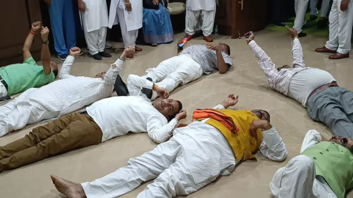 झारखंड विधानसभा में प्रदर्शन करते भाजपा विधायक। (जागरण फोटो)