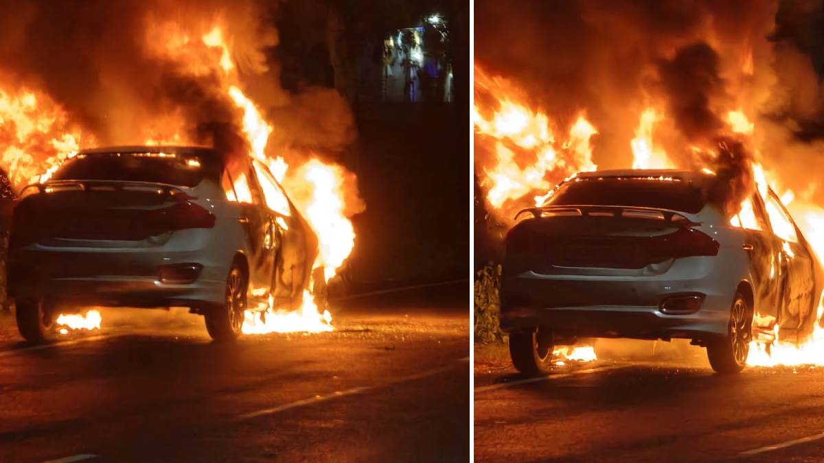 car fire in kurukshetra couple escapes unhurt as vehicle catches fire