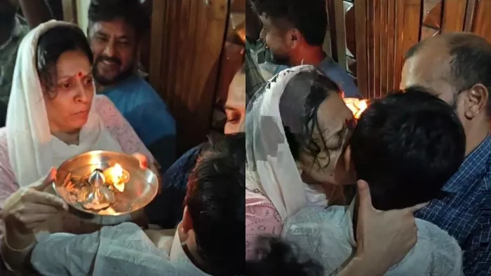 माहिर की घर वापसी पर आरती उतारती मां सीमा