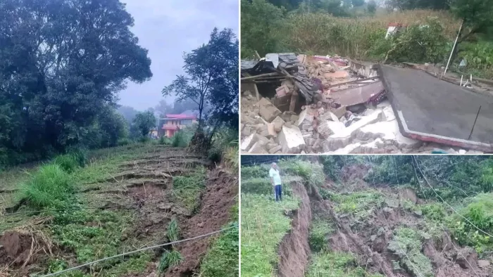 सुजानपुर के चबूतरा गांव जमीन धंसने से खतरे में आ गया है। जागरण