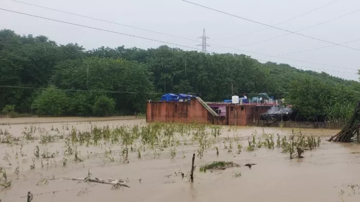 ऊना जिले में भारी भारी बारिश के कारण हुआ जलभराव।