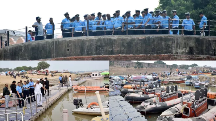 जल पुलिस संग माक ड्रिल के दौरान किला के व्यू प्वाइंट पर मौजूद वायुसेना के अधिकारी। जागरण
