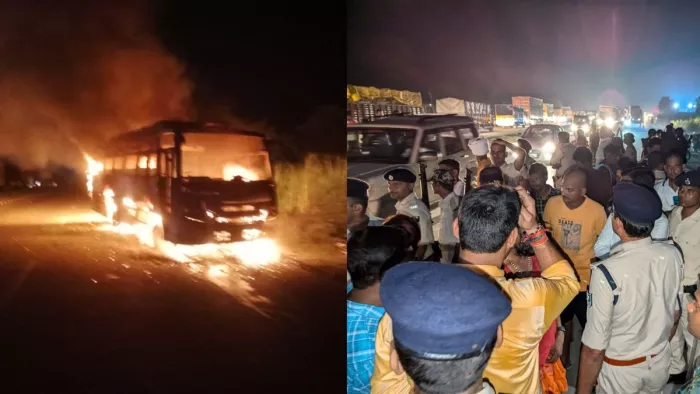 आक्रोशितों ने आरा-बक्सर हाइवे को जाम कर काटा बवाल।